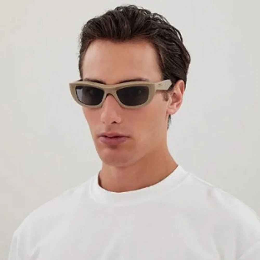 Bottega Veneta BV1326S 004 Sunglasses Ivory Rectangle Frame, Brown Lenses